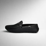 Matte Black Metal-Bit Leather Loafers