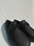 Matte Black Metal-Bit Leather Loafers