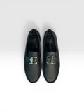 Matte Black Metal-Bit Leather Loafers
