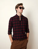 BEAR HOUSE Wine Block Check Shirt